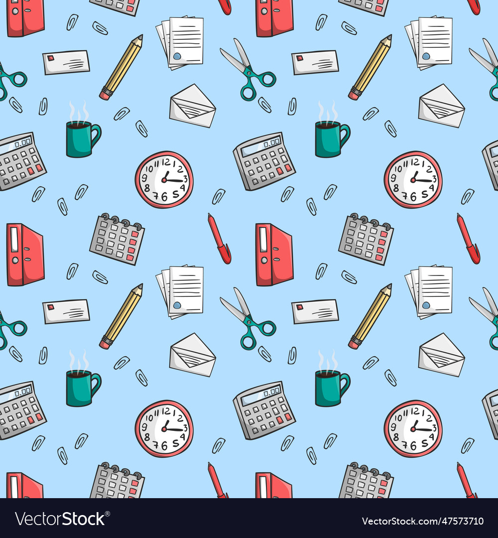 Seamless office stationery pattern background Vector Image