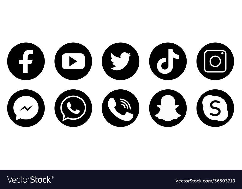 Social Media Icons Black White Facebook Instagram Twitter Vector Images 90