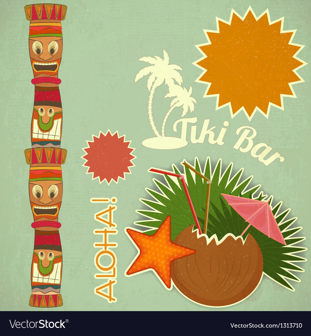 Vintage hawaiian tiki postcard Royalty Free Vector Image