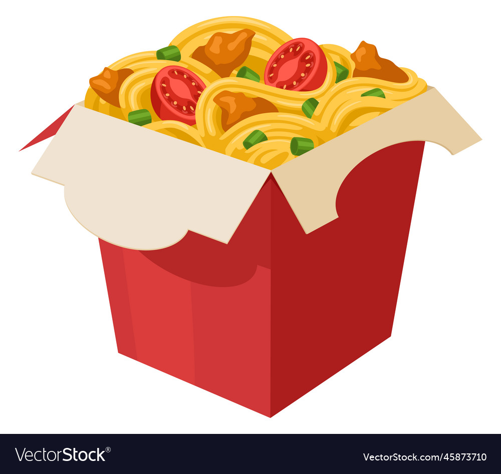 Wok cartoon icon paper box with fast food