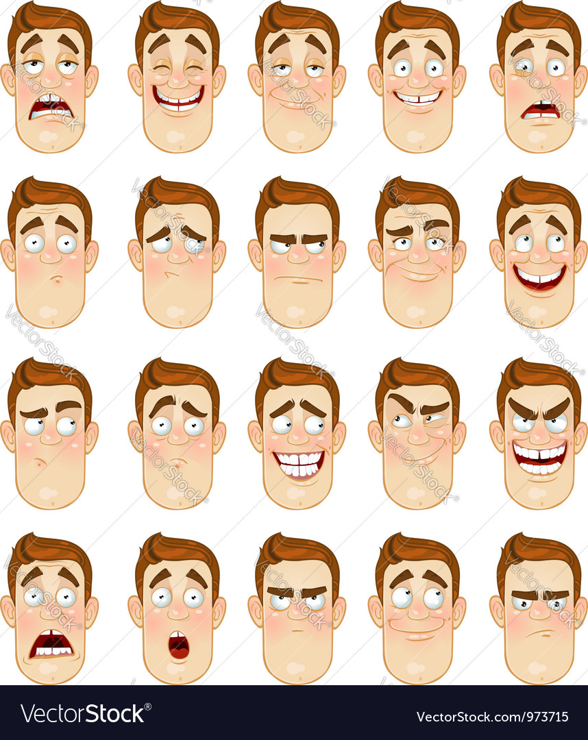 A young man emotions joy sadness hurt shock joy Vector Image