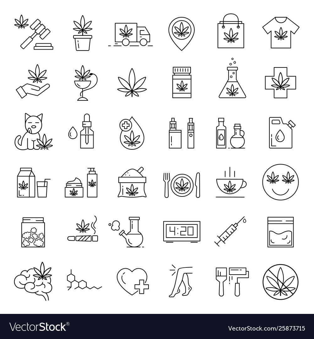 Marijuana icons set medical cannabis Royalty Free Vector