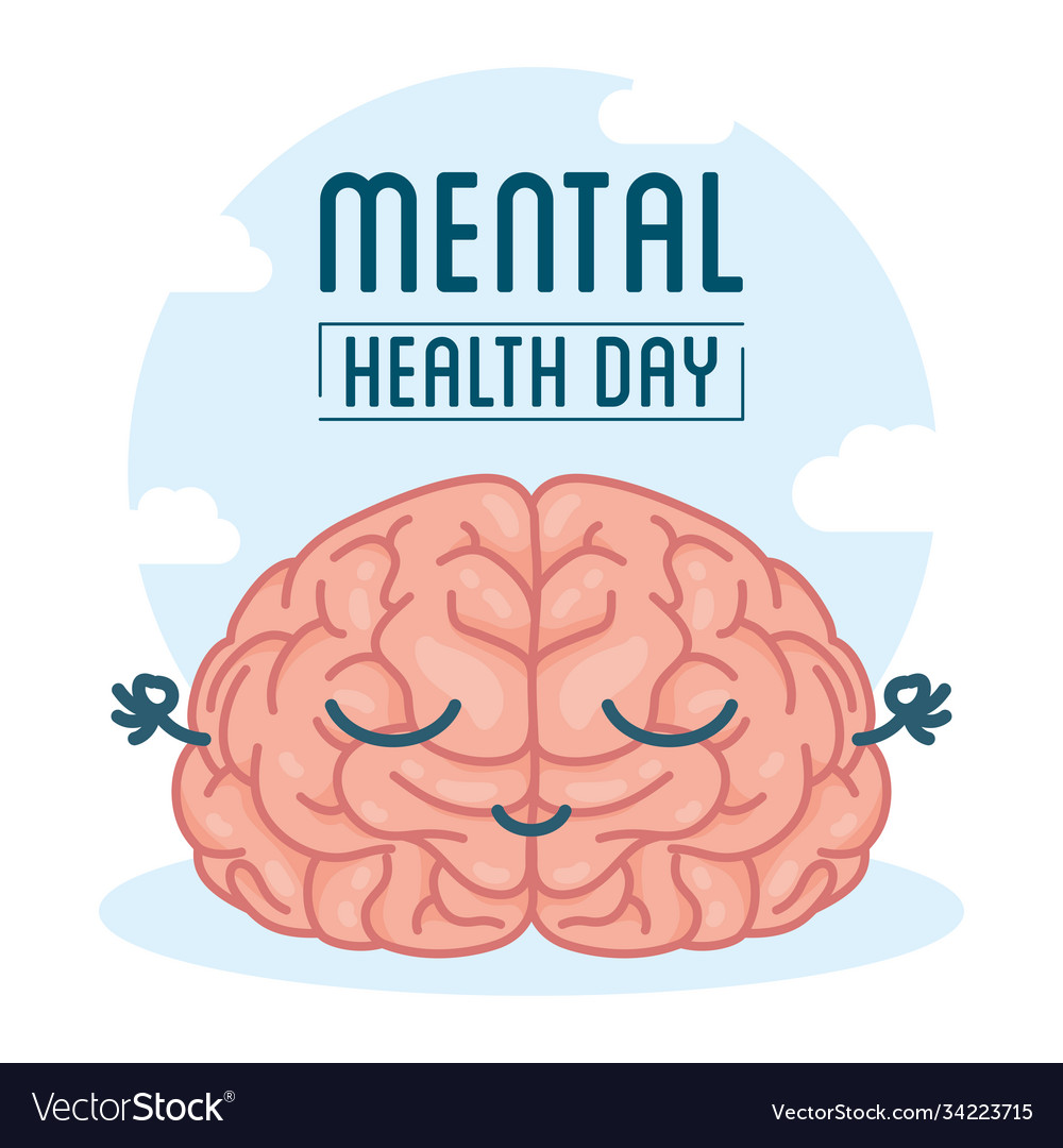 Mental health day lettering with brain comic