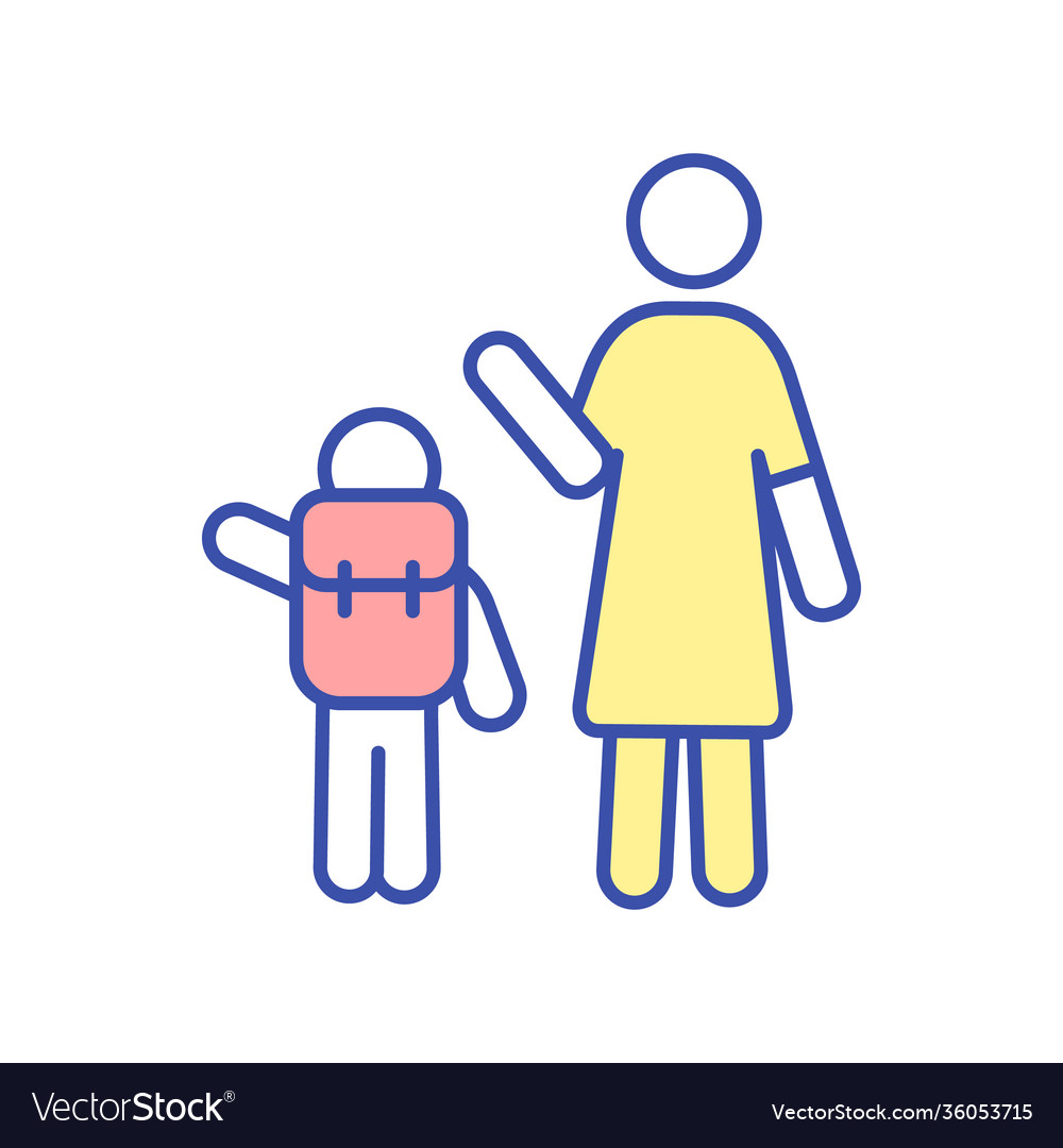 Parent seeing off child to school rgb color icon