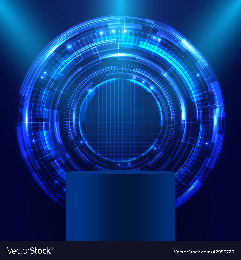 3d podium abstract blue circles hud screen system Vector Image