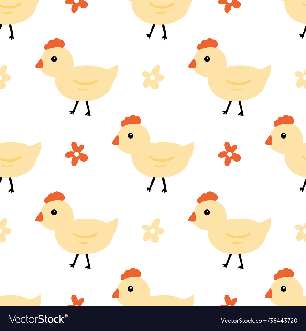 Little chicken and flowers seamless pattern Vector Image