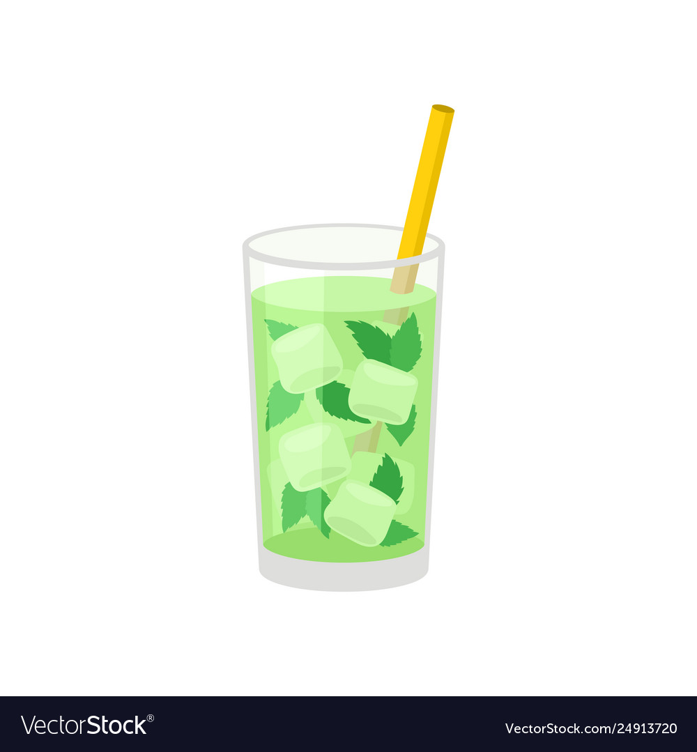 Mint cocktail with ice on white background mojito