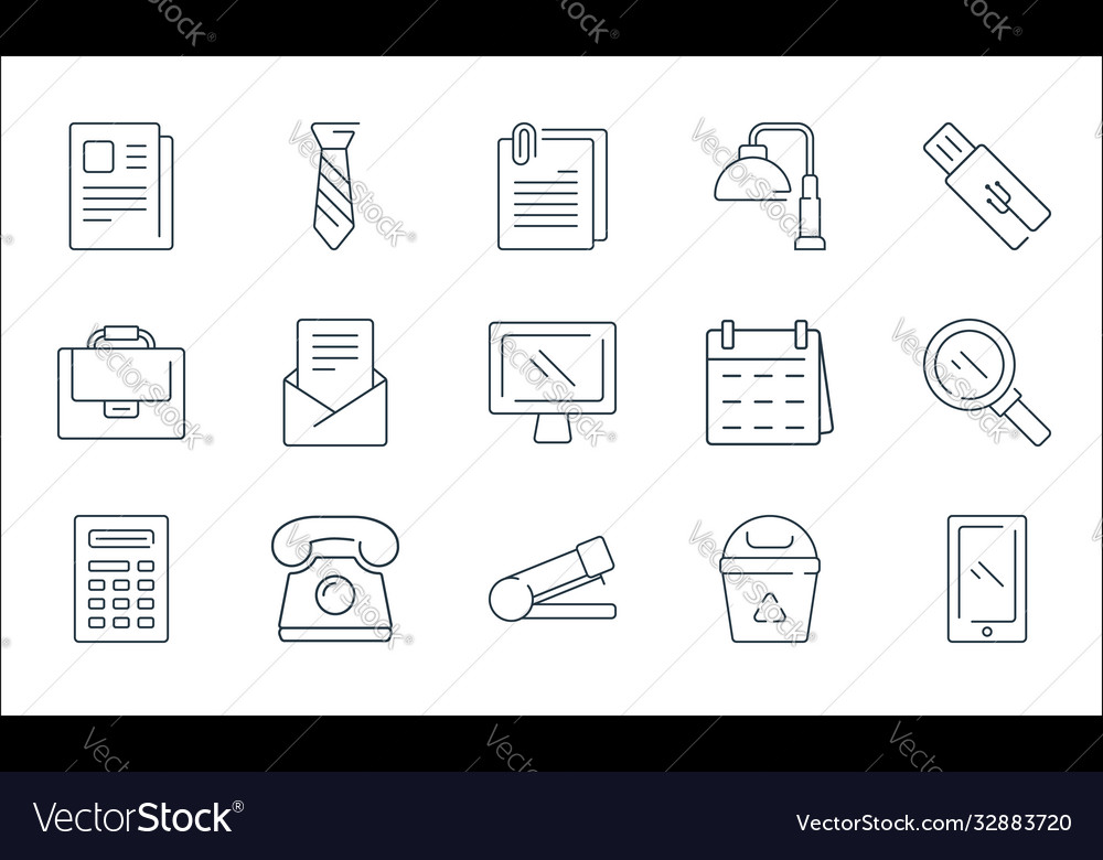 Office items line icons linear set quality