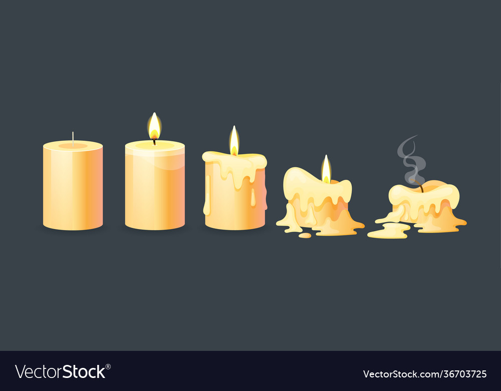 Burning candles flame set cartoon yellow Vector Image