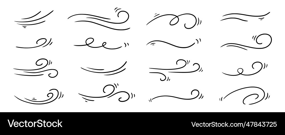 Doodle wind line sketch set hand drawn Royalty Free Vector