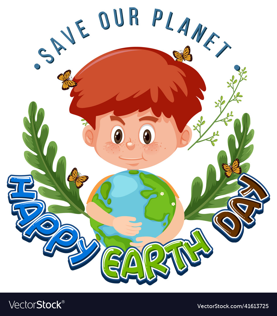 Happy earth day with a boy holding earth globe Vector Image