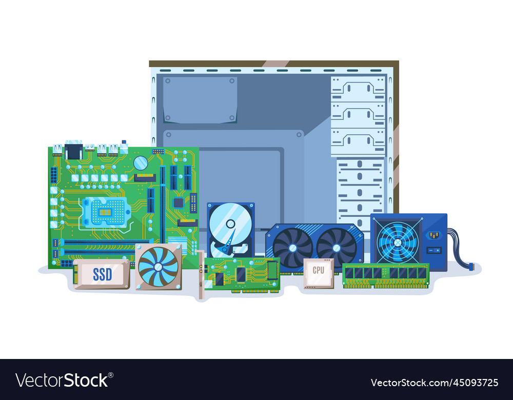 Pc components computer case with electronic Vector Image