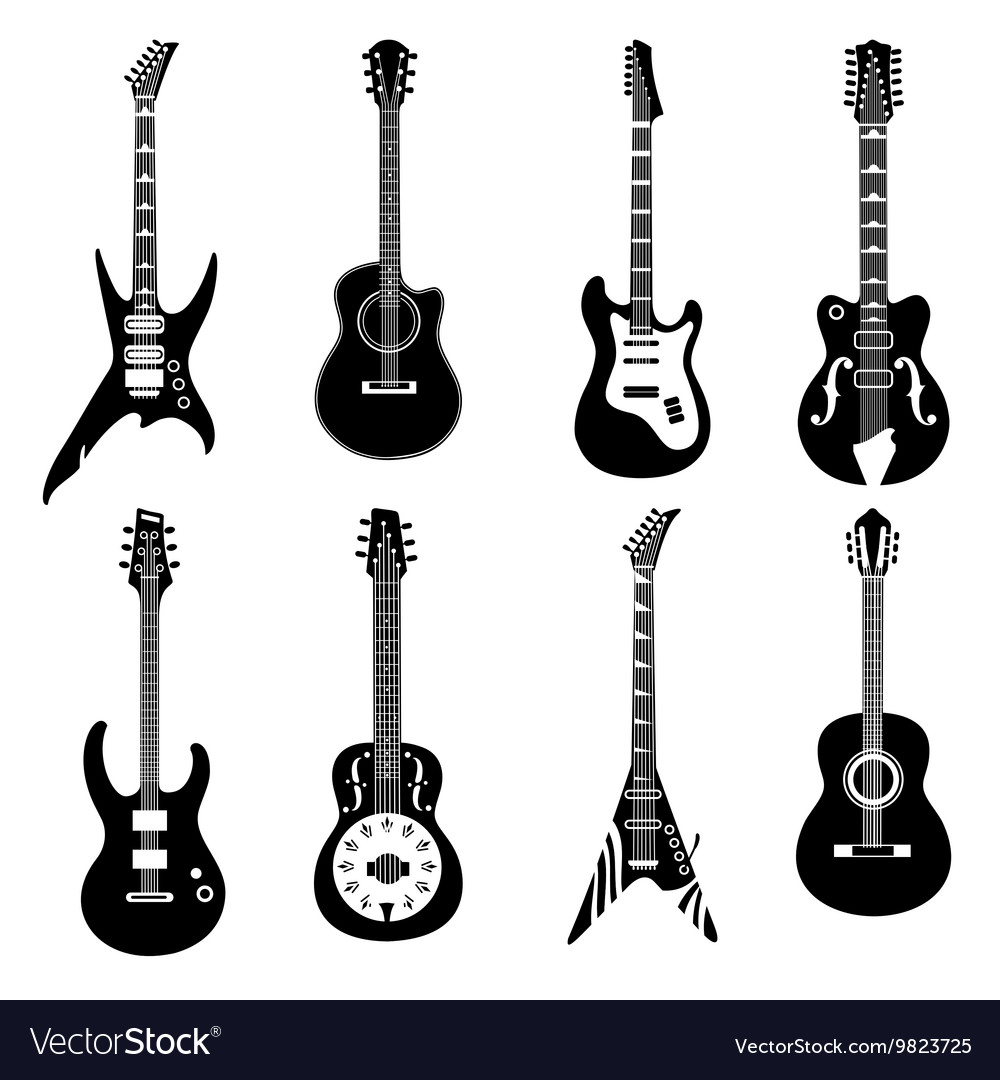 Set of black guitars icons Royalty Free Vector Image