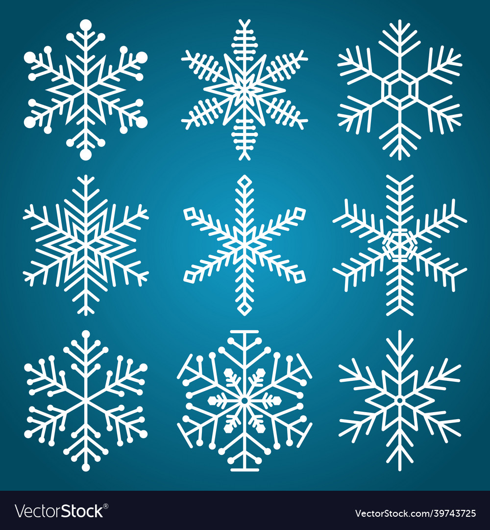 Set of snowflake in different shapes Royalty Free Vector