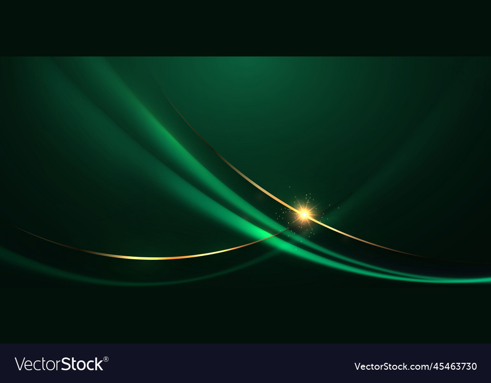 Abstract 3d Gold Curved Green Ribbon On Dark Vector Image