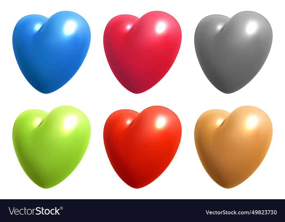 Colorful 3d realistic glossy heart symbols