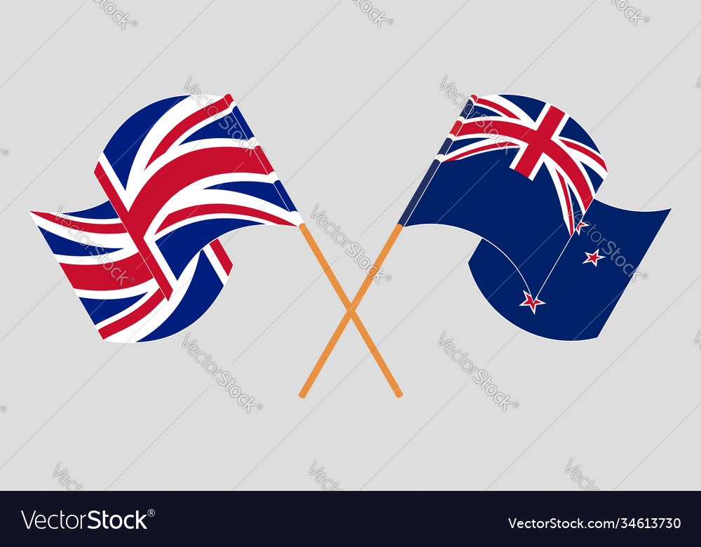 Gekreuzte und waving Flaggen neue zealand uk