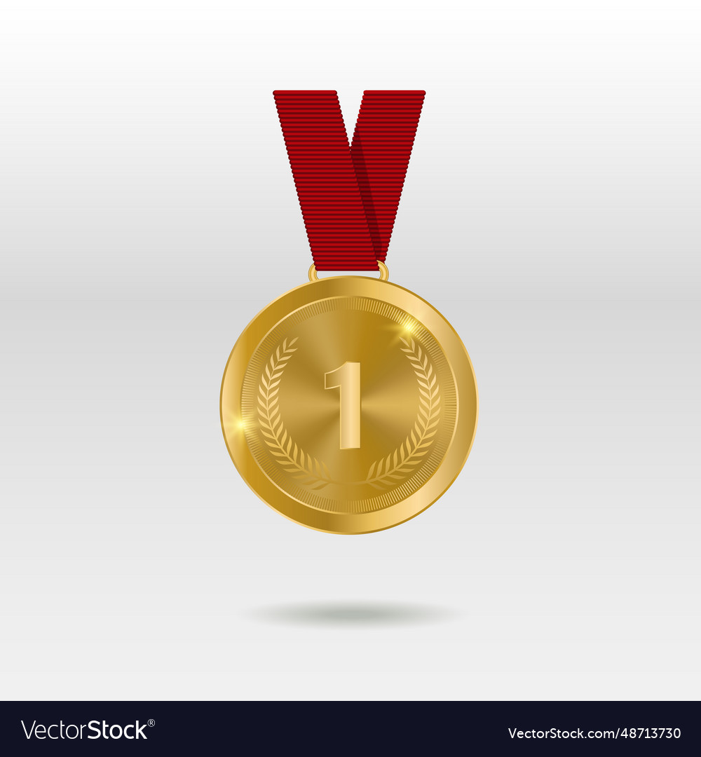 Gold medal golden 1st place badge sport game Vector Image