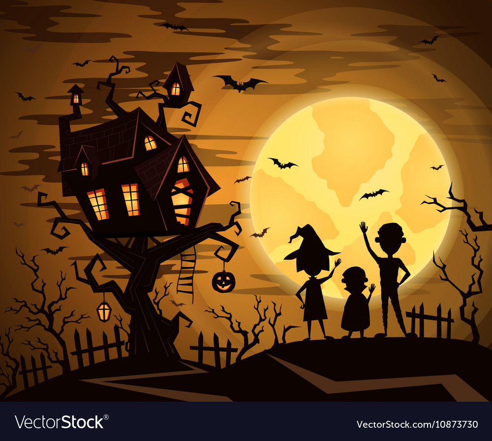 Halloween party background with castle silhouette Vector Image