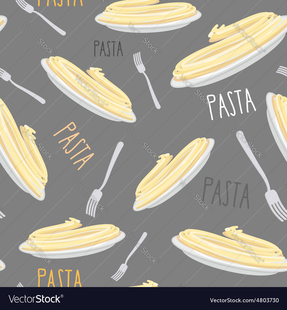 Pasta seamless pattern dish with noodles and fork