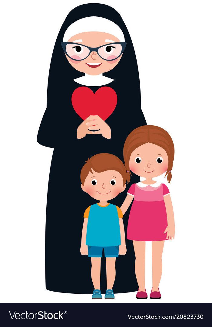 Senior nun and children girl boy Royalty Free Vector Image