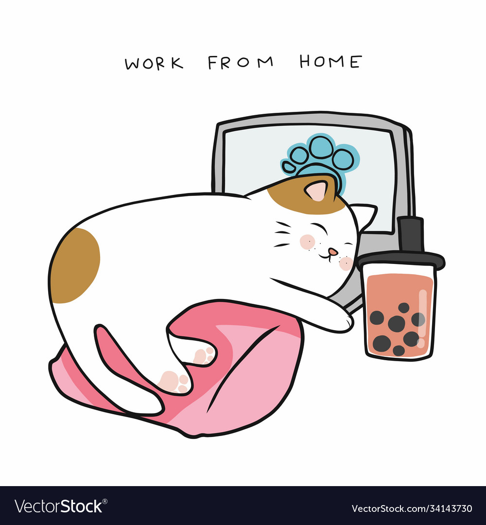 Cute Cat Sleeping On Laptop With Coffee Cup Cartoon Vector Icon  Illustration (2) - Sleep - Sticker