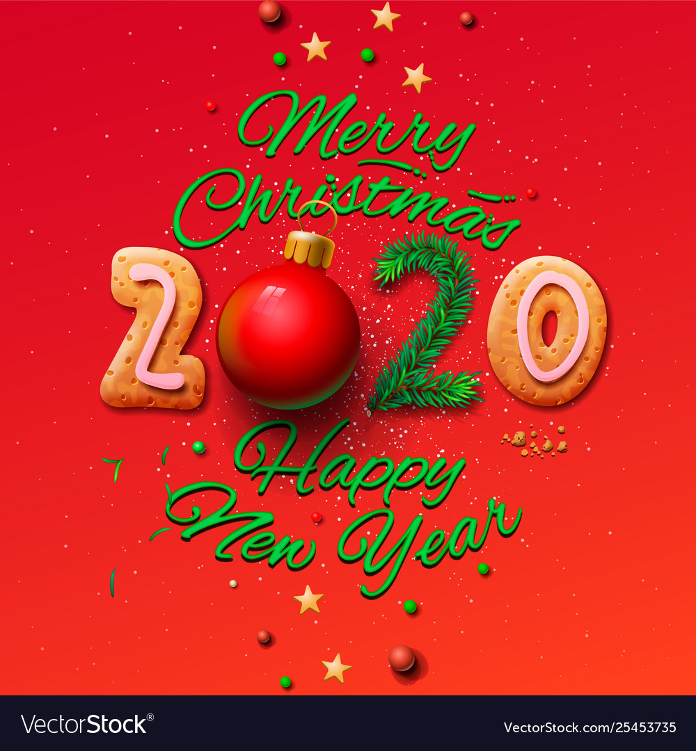 Merry Christmas And Happy New Year 2020 Greeting Vector Image