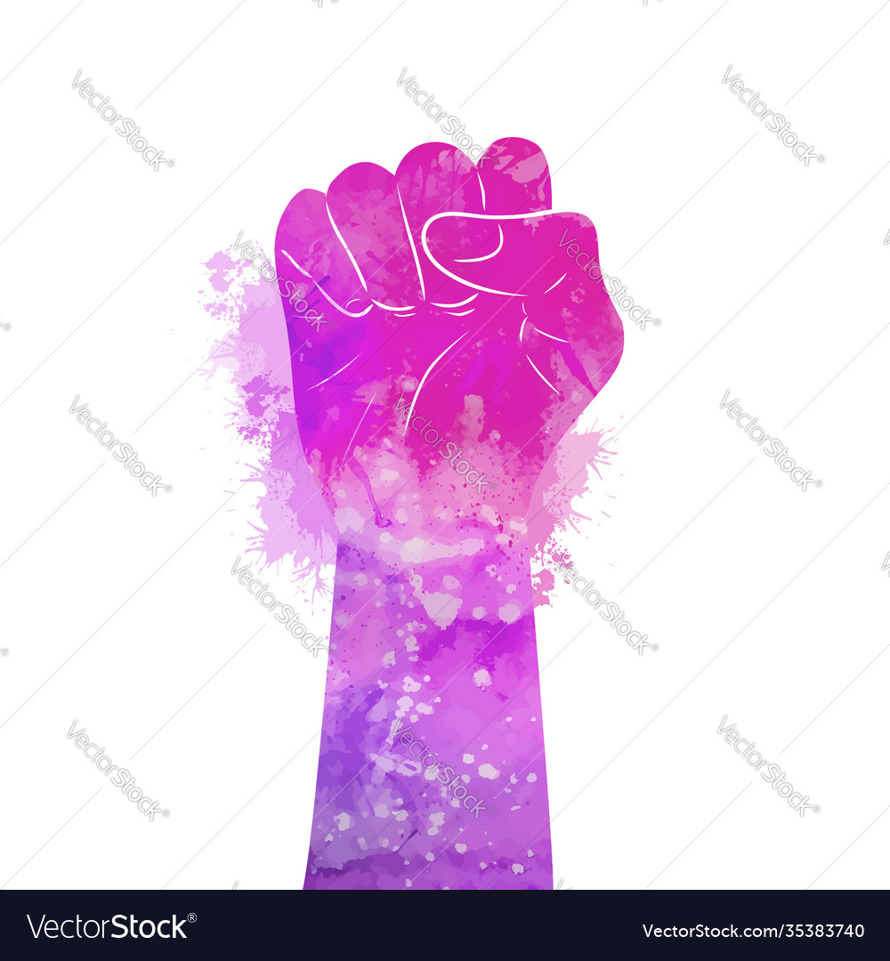 Fist silhouette with purple watercolor background