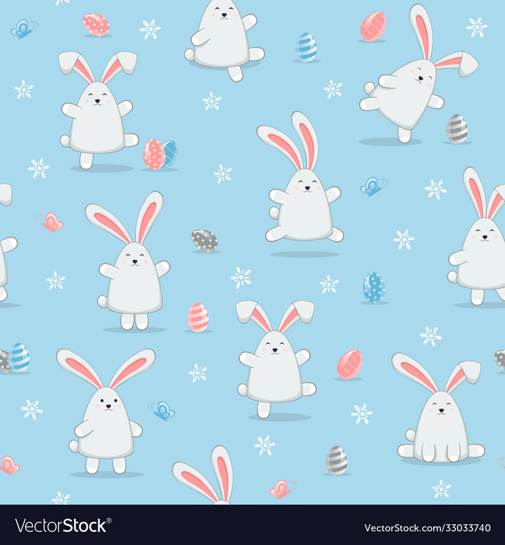 Happy Easter Rabbits On Blue Seamless Background Vector Image Happy Easter Rabbits On Blue Seamless Background Vector Image