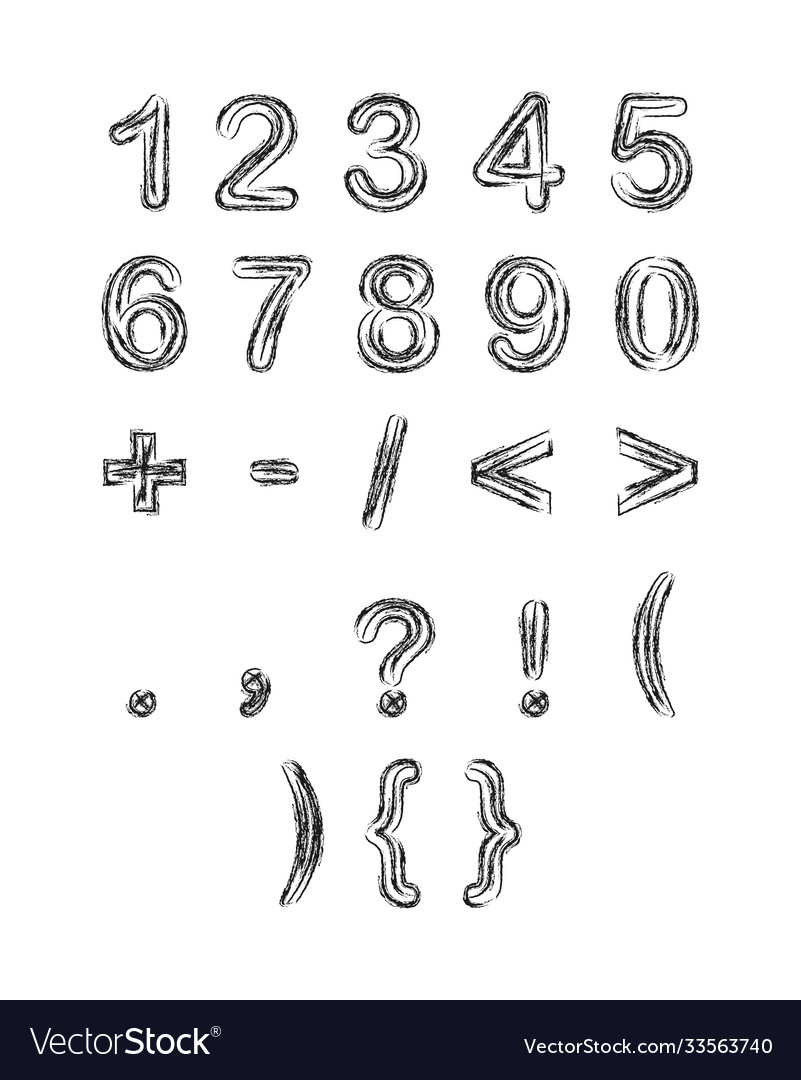Pencil drawing numbers and signs in doodle Vector Image