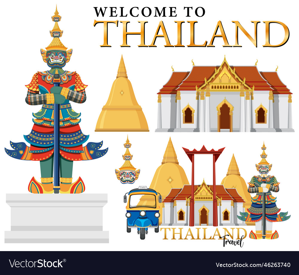 Set of elements about thailand tourist attraction