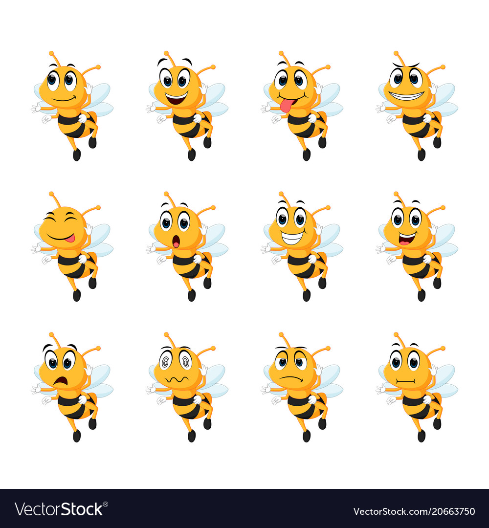 Bee with different facial expressions Royalty Free Vector