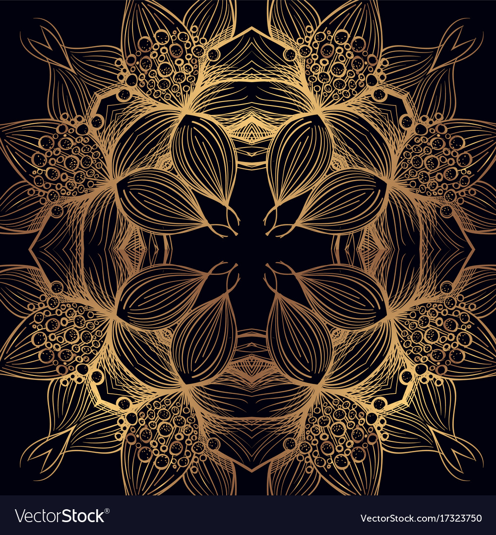 Elegant golden round element of stylized flowers