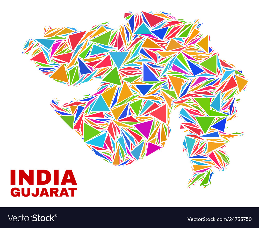 Gujarat state map - mosaic of color triangles Vector Image