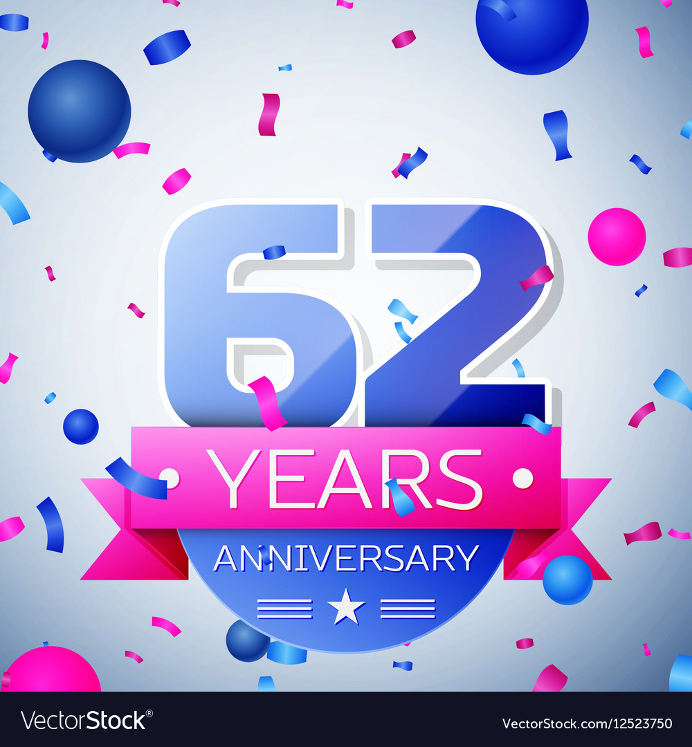 Sixty two years anniversary celebration on grey Vector Image