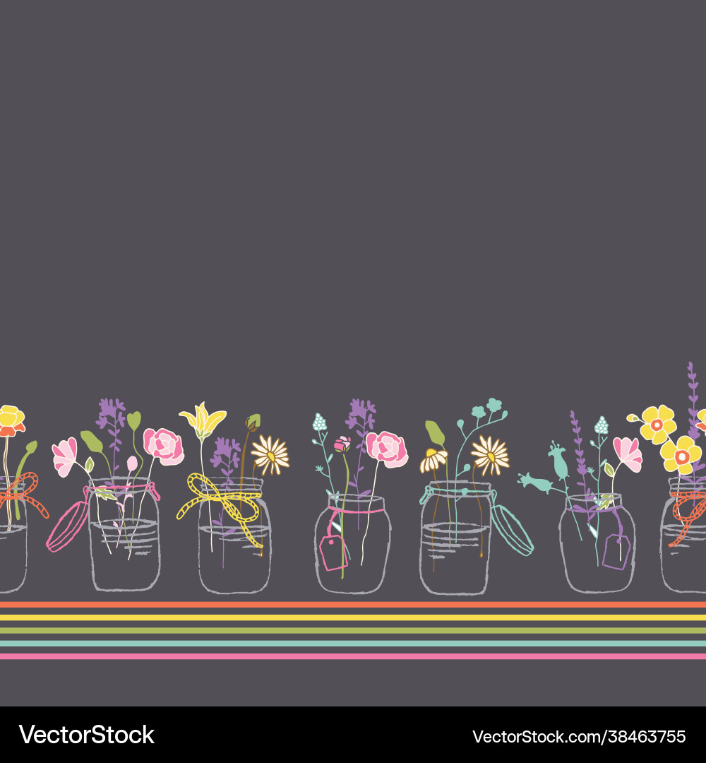 Flowers in mason jars seamless border Royalty Free Vector