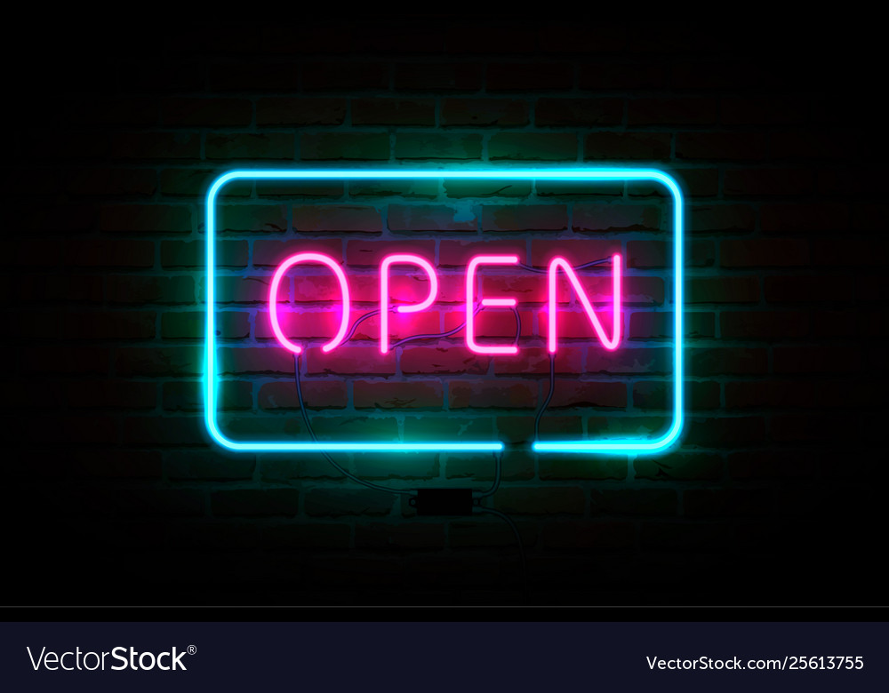 Neon sign open bright signboard glowing banner