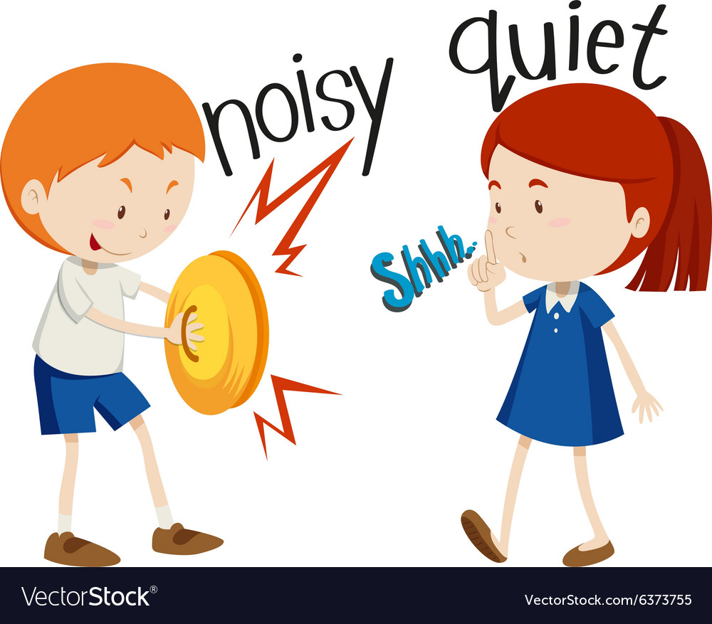 Opposite Adjectives Noisy And Quiet Royalty Free Vector