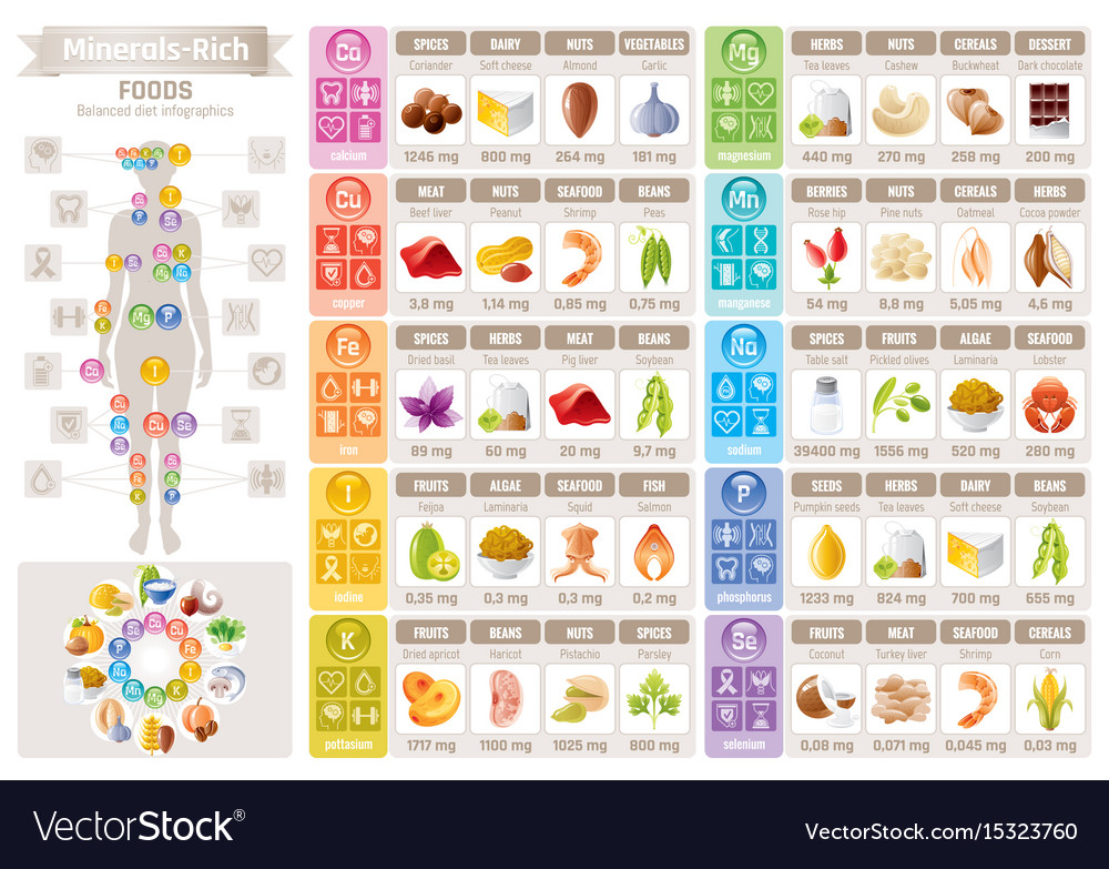 Mineral Vitamin Food Icons Chart Health Care Flat Vector Image