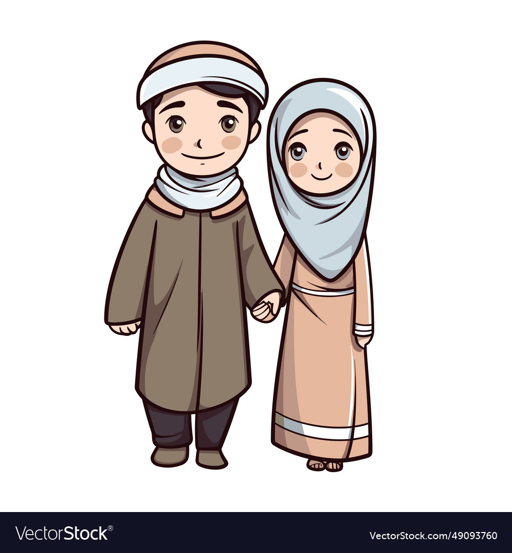 Muslim couple hand-drawn comic muslim couple Vector Image