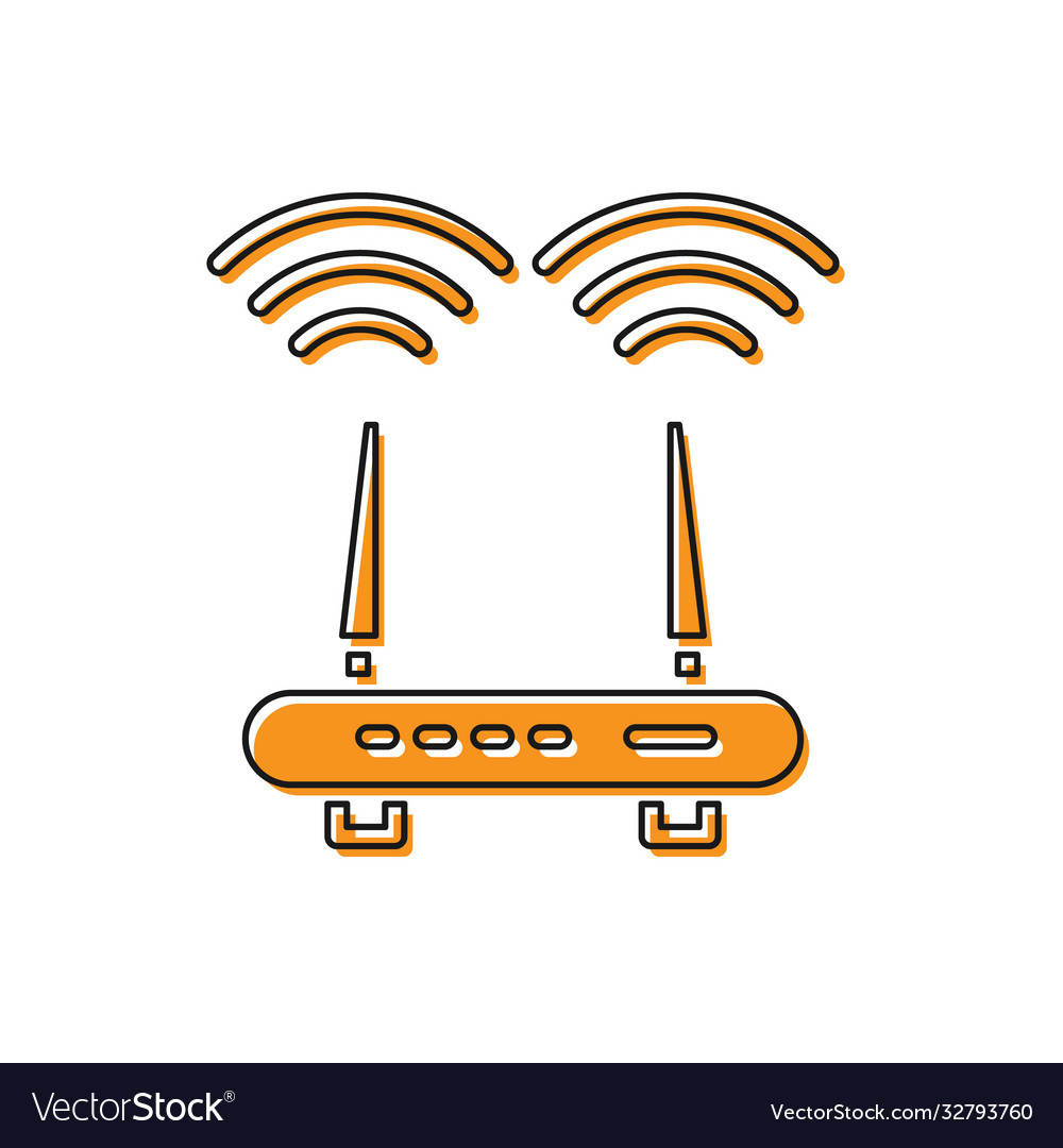 Orange router and wi-fi signal icon isolated