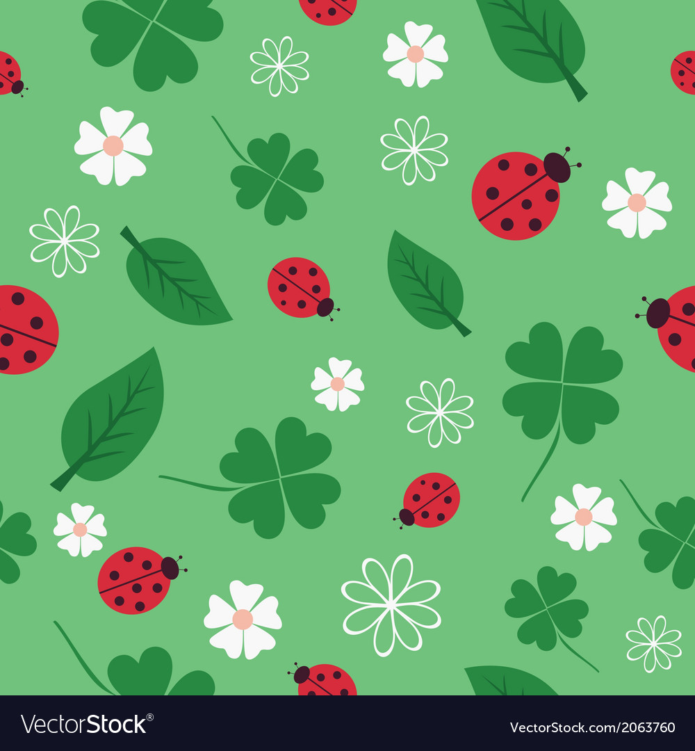 Spring seamless pattern with flowers and ladybirds