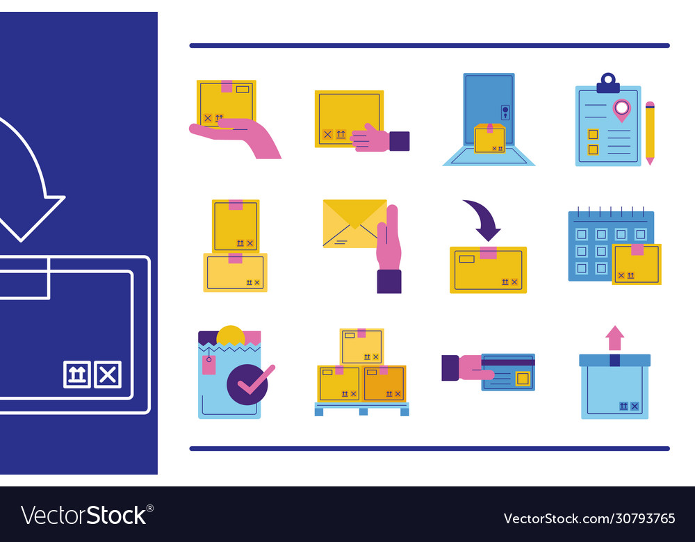 Bundle delivery service icons Royalty Free Vector Image