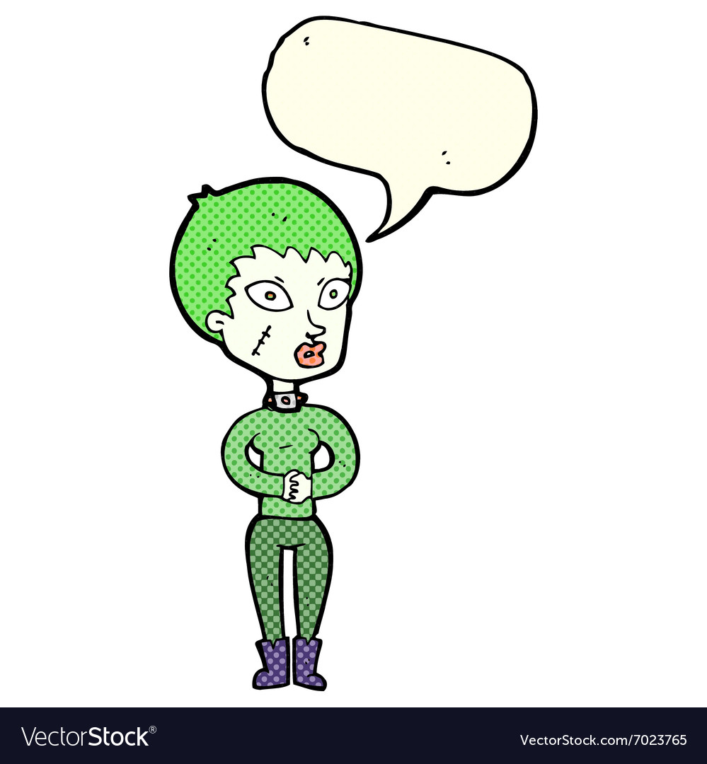 Cartoon zombie girl with speech bubble