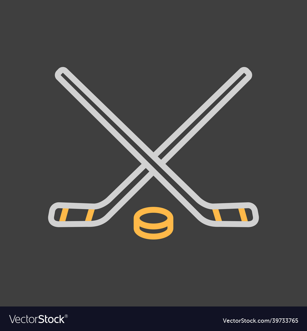 Ice hockey sticks and puck icon on dark Royalty Free Vector