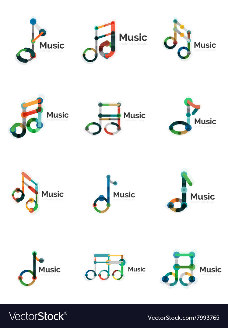 Musiknotiz Logo Set flache dünne Linie geometrische