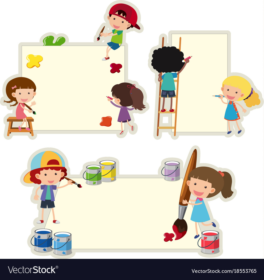 Paper template with kids painting on