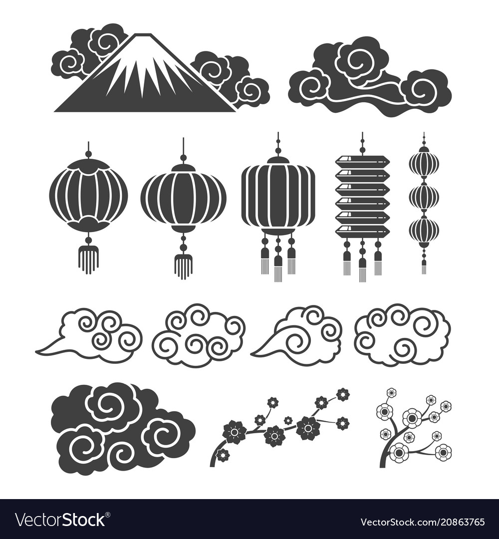 Vintage asian element silhouettes traditional Vector Image