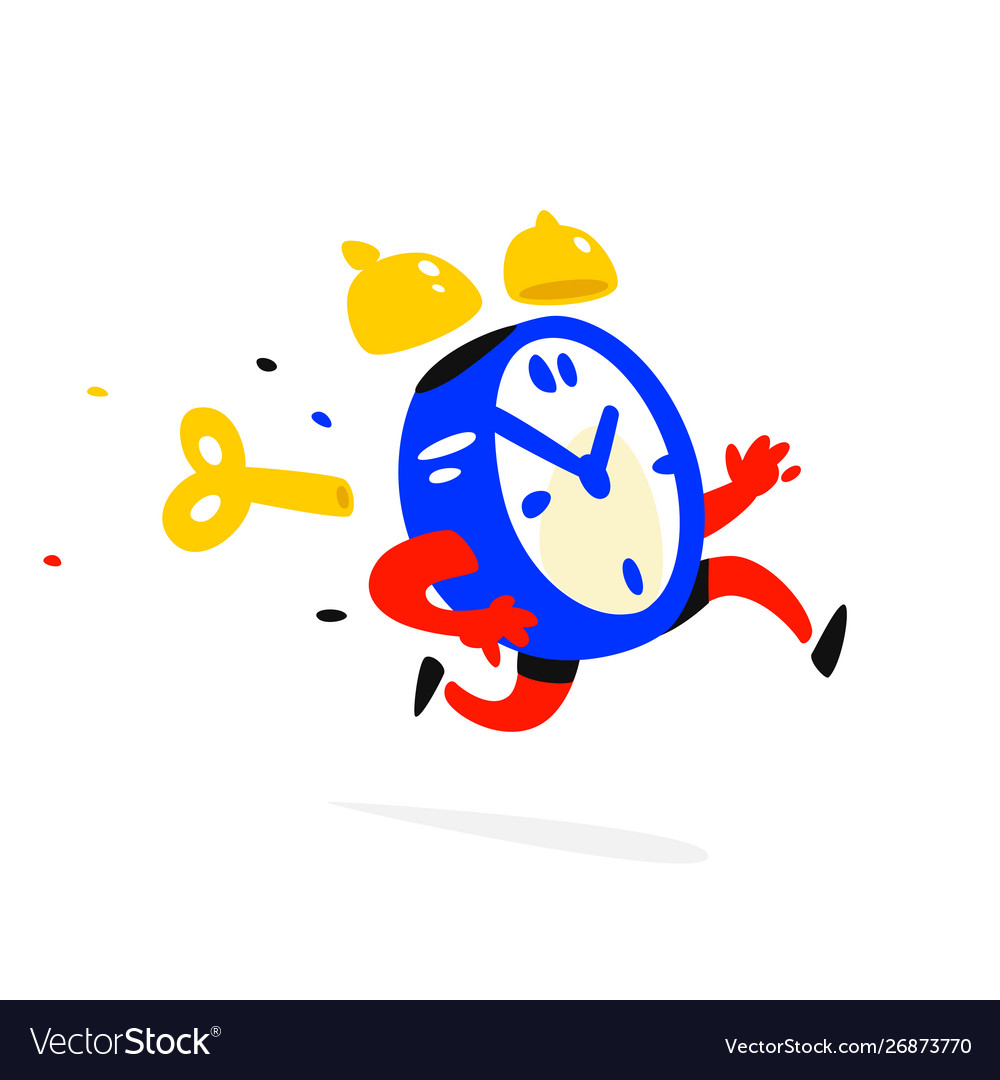 Cartoon character running alarm clock time is up Vector Image