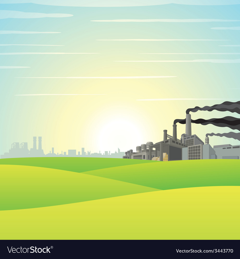 Chemical factory on green meadow Royalty Free Vector Image